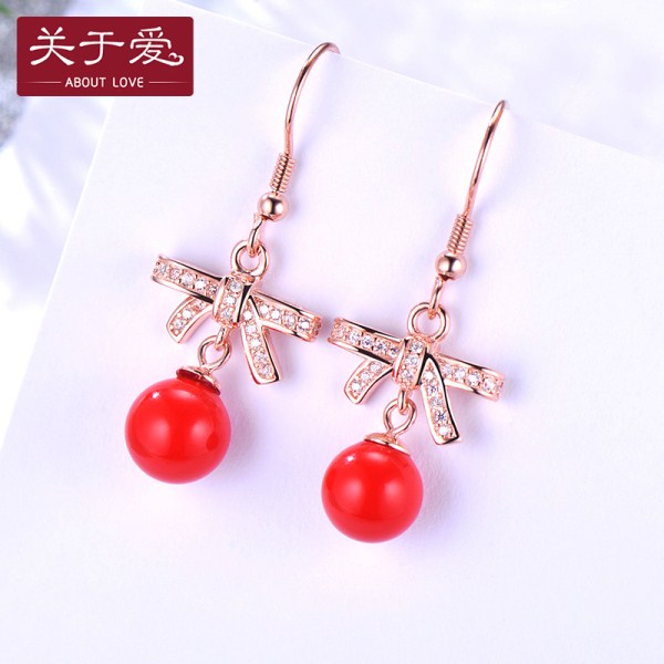 圣诞耳环耳钉女款蝴蝶结耳坠短款长款气质个性韩版可爱甜美耳饰品