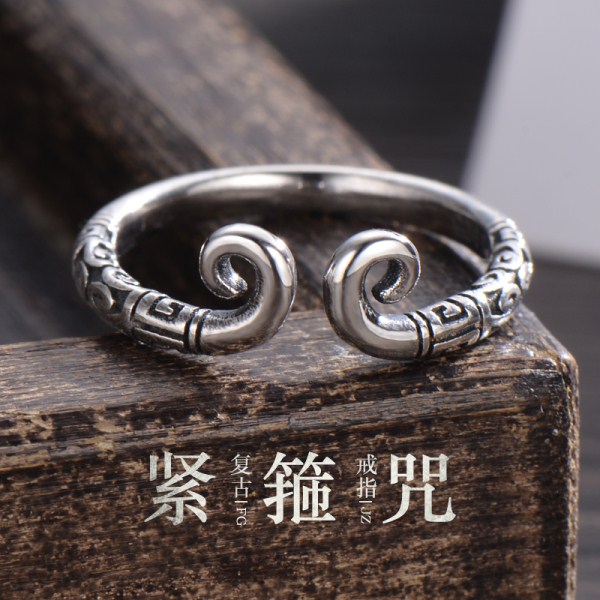 925银紧箍咒金箍棒戒指男士女款情侣对戒网红单身复古指环尾戒