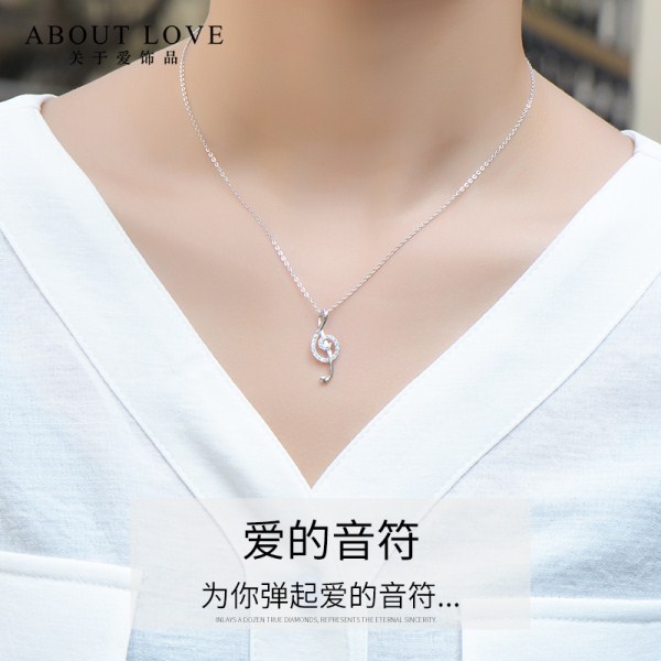 925银项链女音乐符号吊坠森系文艺学生简约小清新锁骨链送女友