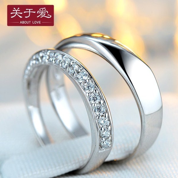 S925银戒指女款镶嵌男士光面情侣戒指对戒一对求婚结婚指环饰品