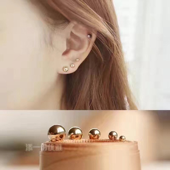 18K金珠耳钉 珠珠金饰  小巧光面光球耳饰 生日礼物 一件代发