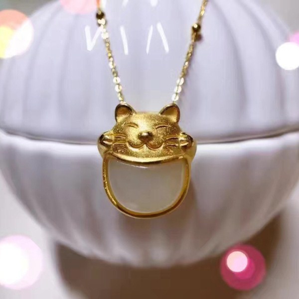 3D硬金 招财进宝猫金饰足金999项坠  和田玉招财猫吊坠 一件代发