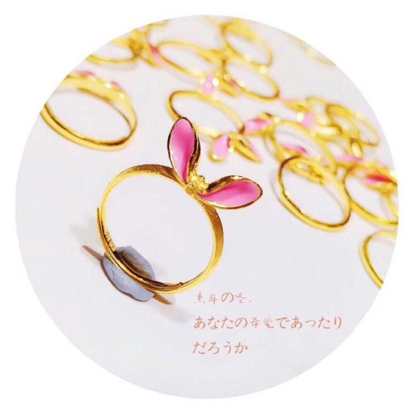 3D硬金 黄金兔子戒指 足金999烤漆粉色小兔兔指环 一件代发