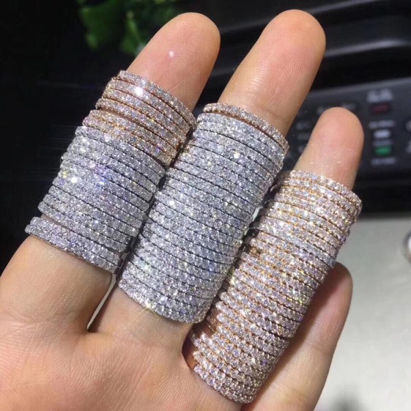 18k金钻石排戒经典百搭18分钻石镶钻戒指简单时尚钻戒 一件代发