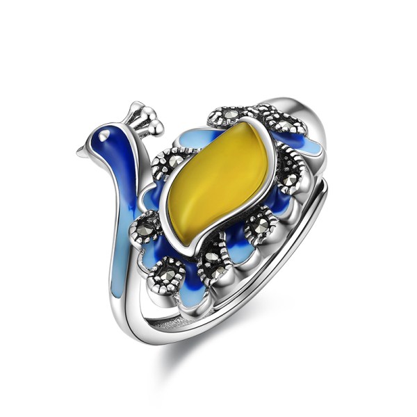 925纯银  复古泰银开口可调节戒指指环 美丽孔雀首饰品七夕礼物